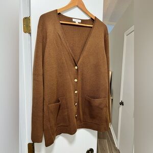 J.Crew Brown Cardigan Blazer with Pockets and gold buttons. Size Large